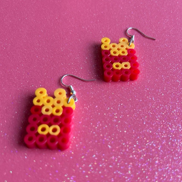 Handmade French Fry Perler Bead Earrings - Picture 4 of 4